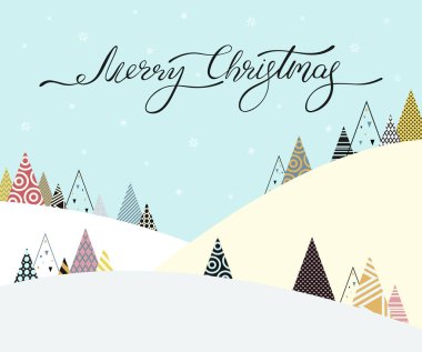 Neşeli Noel tebrik kartı ile yaratıcı orman.