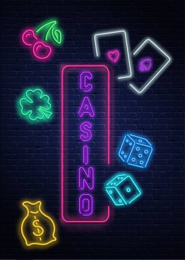 Neon ışık saçan casino tabela örmek duvar.