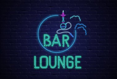 Bar lounge arka plan renkli neon süslemeli siyah nargile