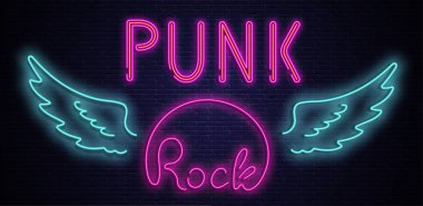 Punk rock neon renkli tabela siyah örmek duvar.