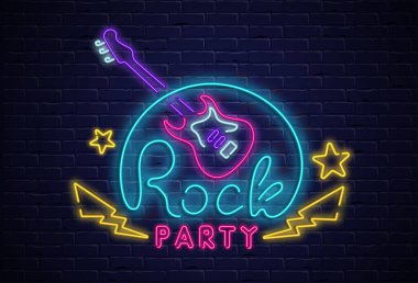Rock parti neon renkli tabela siyah örmek duvar.