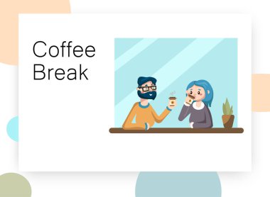 Kahve molası. İki kişi masada kahve içme.