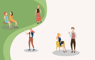 İnsanlar izole üzerinde beyaz ve yeşil arka plan iletişim. Düz 