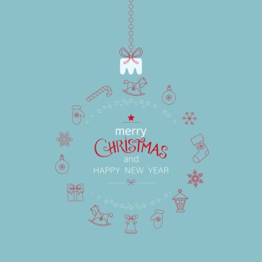 Neşeli Noel ve mutlu yeni yıl kartı ile soyut Noel 