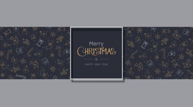 Neşeli Noel ve mutlu yeni yıl poster tatil desenli.