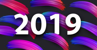 Mutlu yeni yıl 2019 şenlikli poster soyut renkli fırça ile 