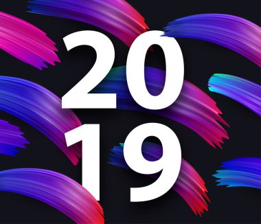 Yeni yıl 2019 kartı soyut renkli fırça darbeleriyle.