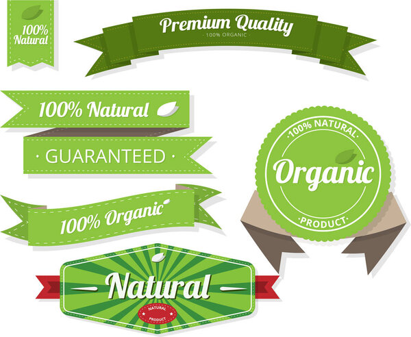 Зеленые этикетки для упаковки продуктов питания на белом
. 