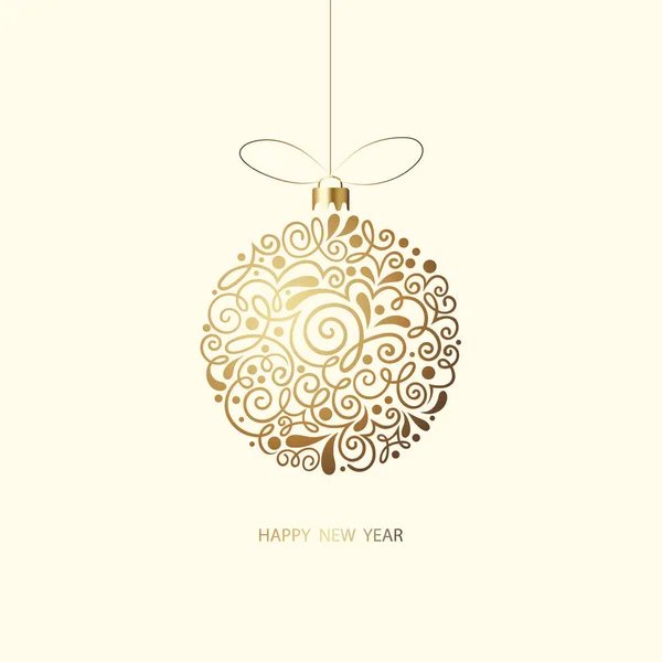 Feliz Año Nuevo tarjeta de felicitación con bola de Navidad de oro . — Archivo Imágenes Vectoriales