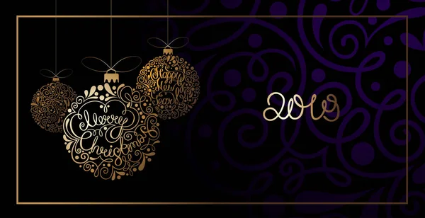 Wesołych Świąt i szczęśliwego nowego roku 2019 karty z Boże Narodzenie ball — Wektor stockowy