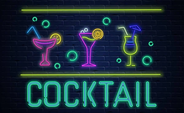 Fond de soirée cocktail noir avec décoration néon colorée . — Image vectorielle