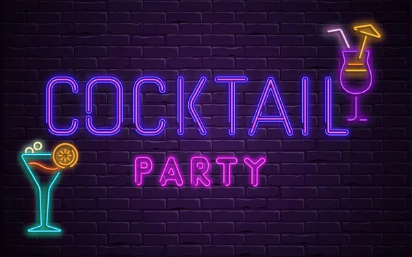 Lila Cocktailparty Hintergrund mit bunten Neon-Dekoration. — Stockvektor
