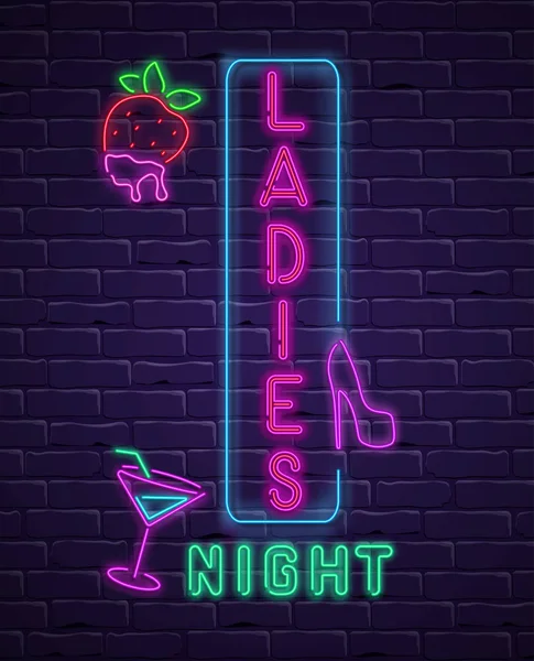 Schwarze Damen Nacht Hintergrund mit bunten Neon-Dekoration. — Stockvektor
