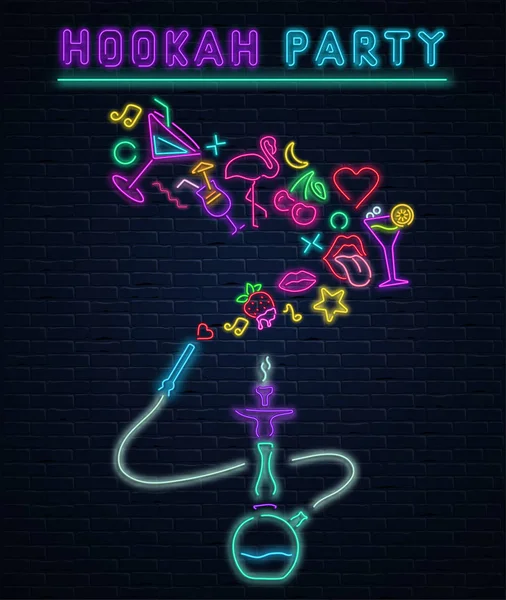 Renkli neon süslemeli siyah nargile parti arka plan.