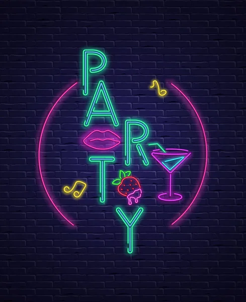 Lila Party Hintergrund mit bunten Neon-Dekoration. — Stockvektor