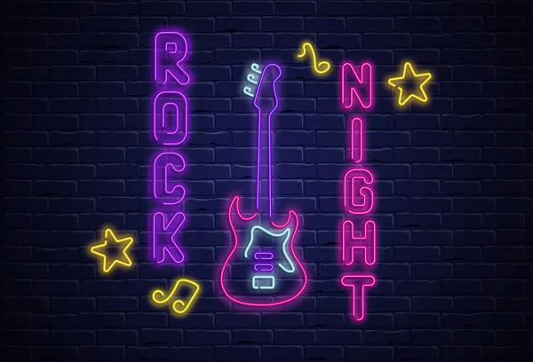 Night rock colorful signboard on black realistic bricklaying wal — Stock Vector