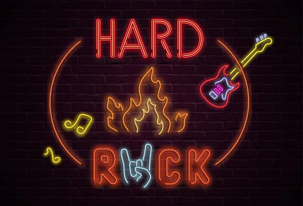 Panneau coloré hard rock sur mur de briquetage réaliste noir — Image vectorielle