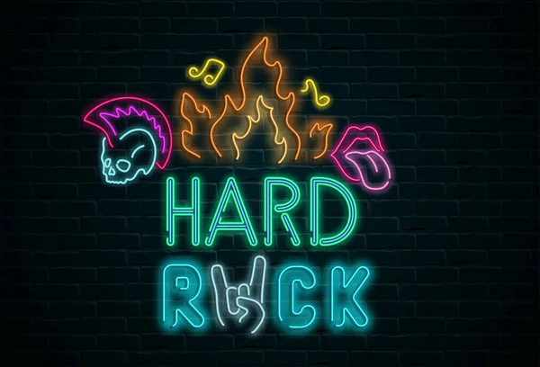 Panneau coloré hard rock sur mur de briquetage réaliste noir — Image vectorielle