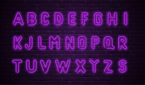 Alfabeto de neón púrpura para la creación de letreros . — Vector de stock