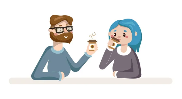 Kaffeepause. zwei Personen trinken Kaffee am Tisch. — Stockvektor