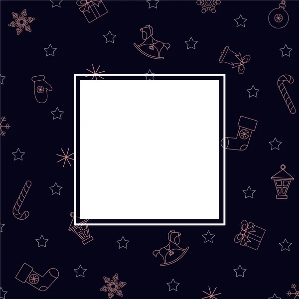 Weihnachten und Neujahr Hintergrund mit quadratischem Rahmen und rosa chr — Stockvektor