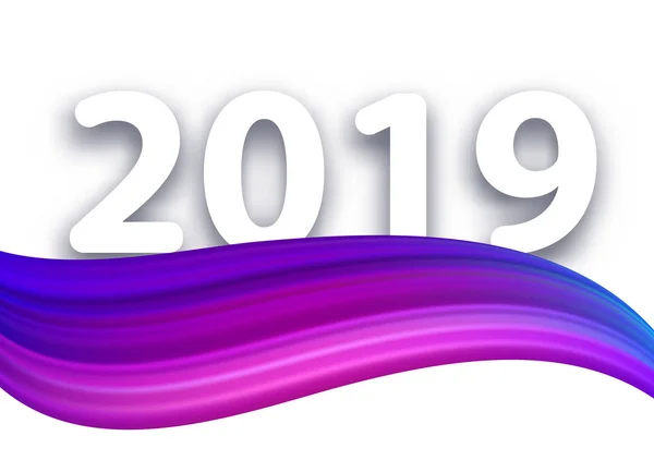 Beyaz arka plan üzerinde mor fırça darbesiyle yeni yıl 2019 işareti. — Stok Vektör