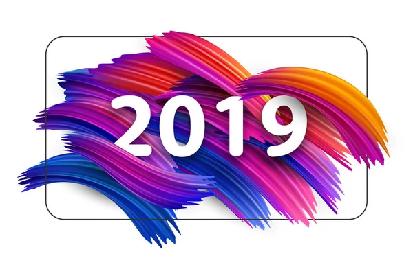 Yeni yıl 2019 tebrik kartı renkli fırça darbeleriyle. — Stok Vektör