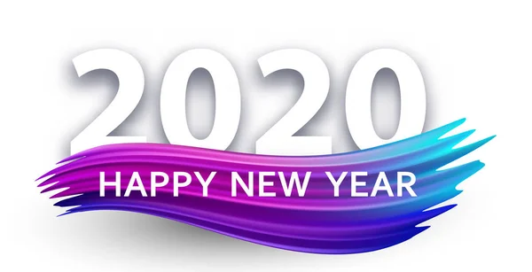 Felice anno nuovo 2020 poster bianco con pennellata di colore . — Vettoriale Stock