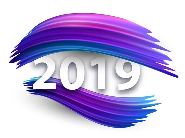 Mor fırça darbeleriyle beyaz arka plan üzerinde yeni yıl 2019 işareti — Stok Vektör