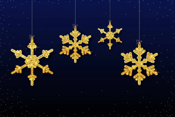 Blauer Winter, Weihnachten und Neujahr festlicher Hintergrund mit Gold — Stockvektor