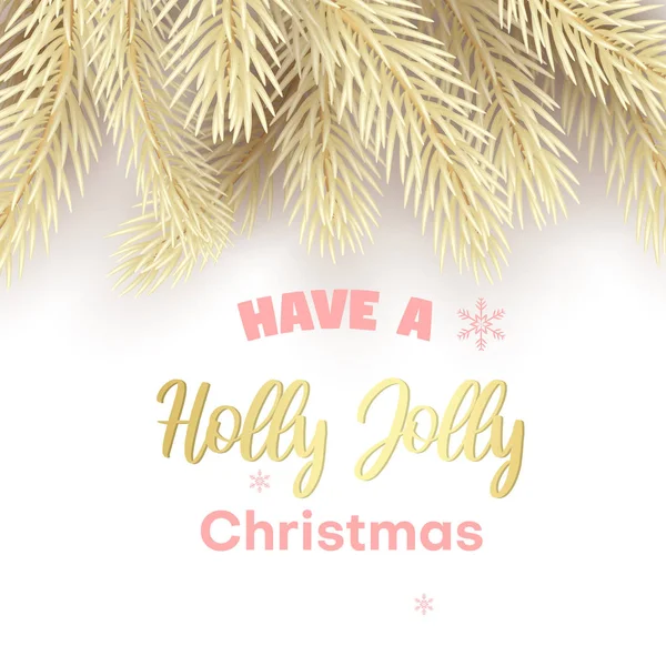 Beyaz Holly neşeli Noel kartı çam dalları ile.