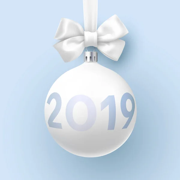 ホワイト クリスマスと新年 2019年カード 3 d クリスマス ボール wi — ストックベクタ