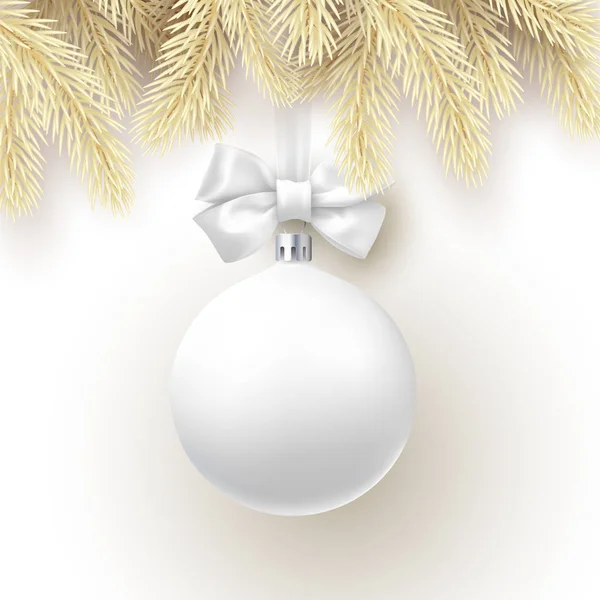 Çam dalları ve beyaz 3d Chris ile Noel ve yeni yıl kartı — Stok Vektör