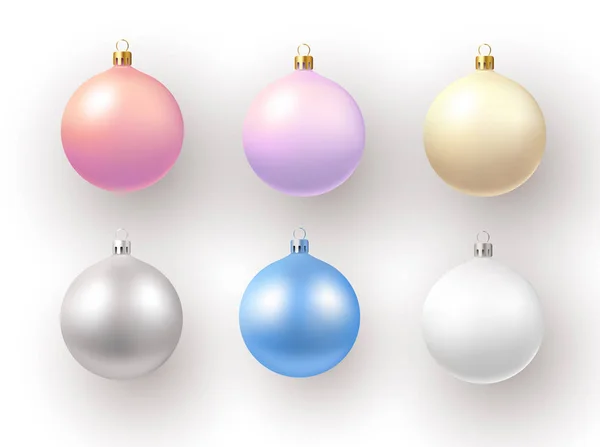 Reeks van kleurrijke 3d kerst ballen geïsoleerd op witte achtergrond. — Stockvector