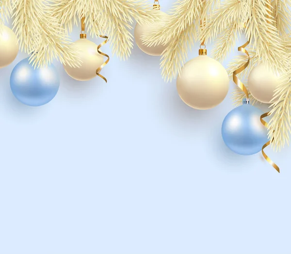Blaues Weihnachts- und Neujahrsplakat mit Tannenzweigen, chr — Stockvektor
