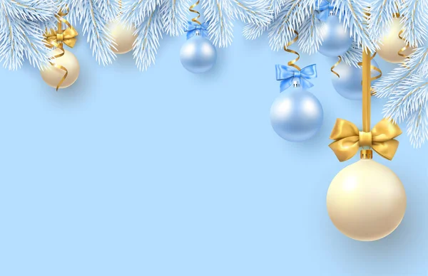 Blaues Weihnachts- und Neujahrsplakat mit Tannenzweigen und Weihnacht — Stockvektor