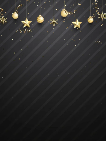 Kerstmis en Nieuwjaar feestelijke achtergrond met goud Christmas ba — Stockvector