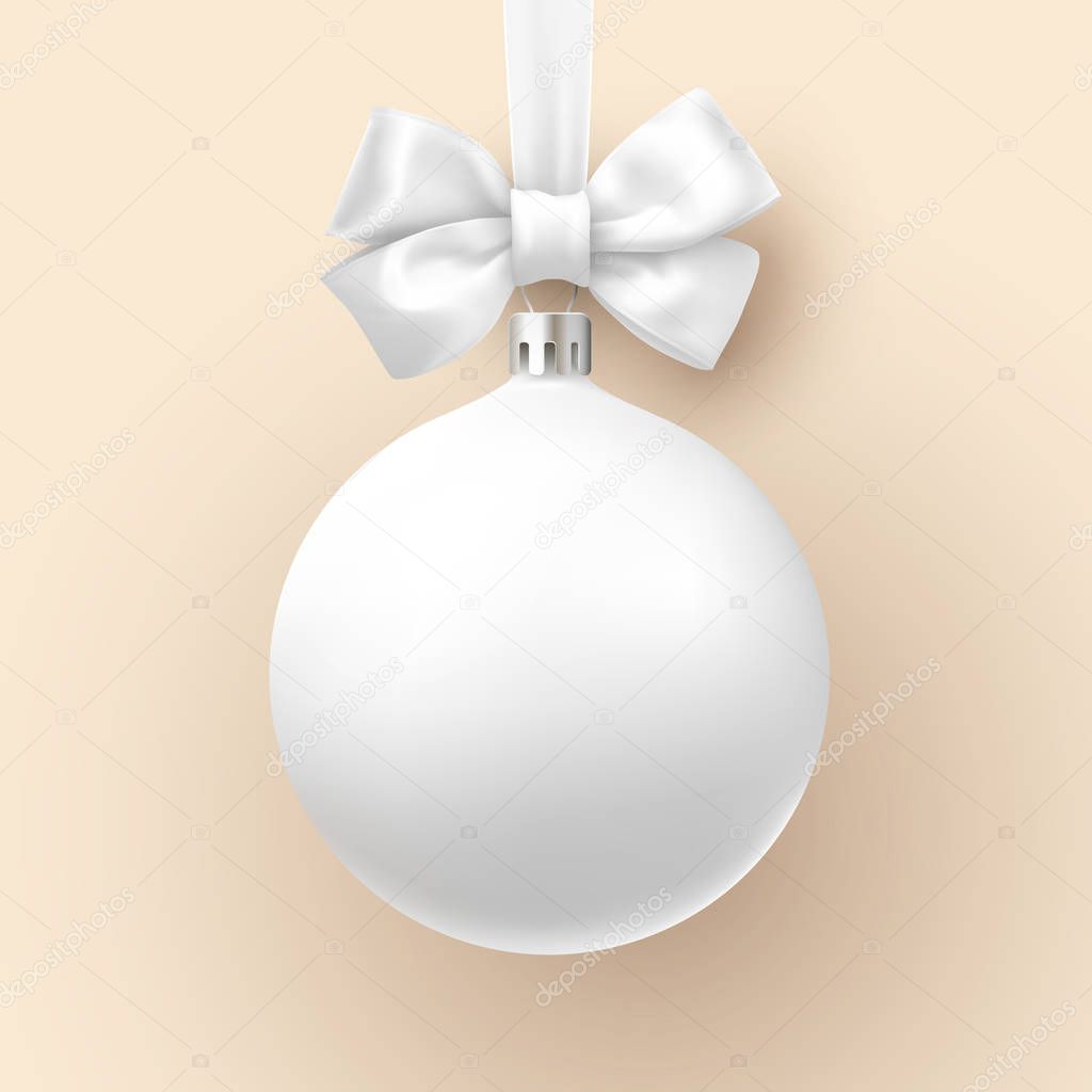 Christmas and New Year card with white 3d Christmas ball with sa