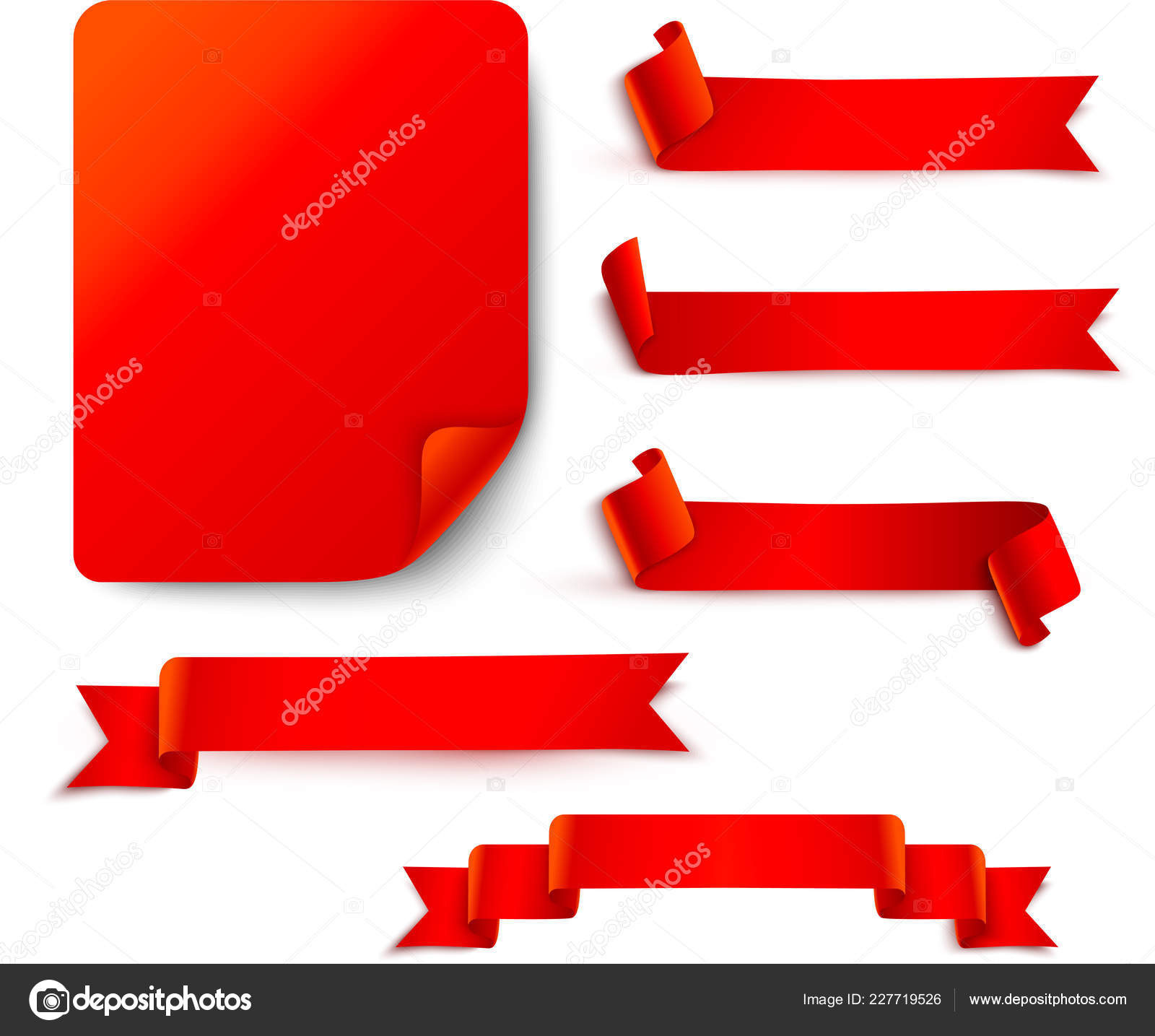 Red And White Ribbon Banners Isolated Stock Photo - Download Image