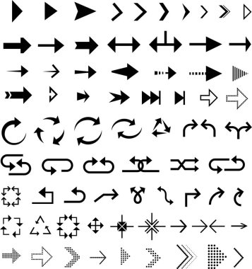 Siyah okları üzerine beyaz izole kümesi.