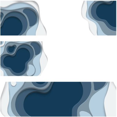 Mavi soyut afiş kağıt ile şekiller kesmek.