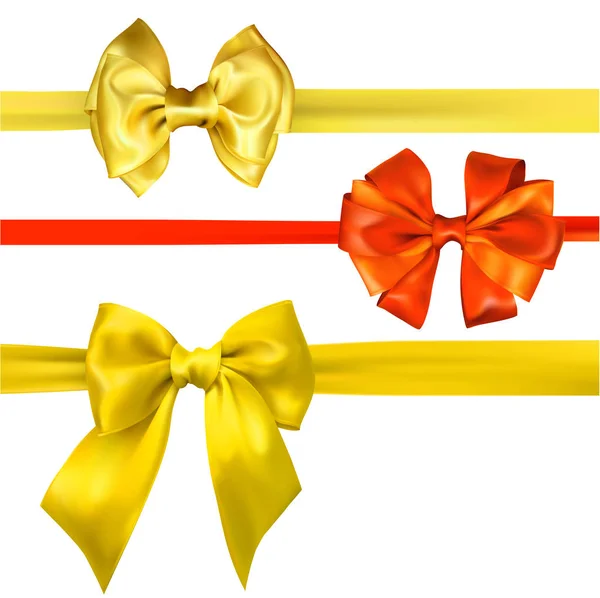 Yellow and orange satin bows isolated on white. — Stock Vector