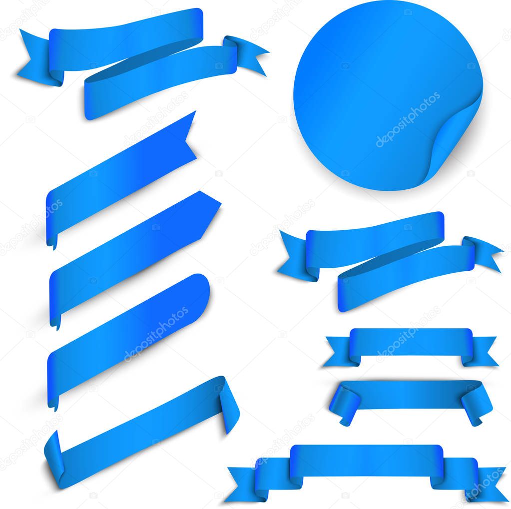 Set of blue ribbons isolated on white.