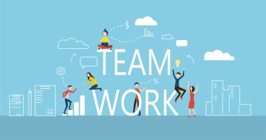 Ekip çalışması. Birlikte çalışan kişiler. Düz stil.