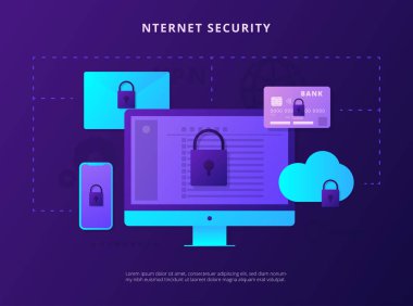 Internet security. Açılış sayfası şablonu cihazlar ile. 