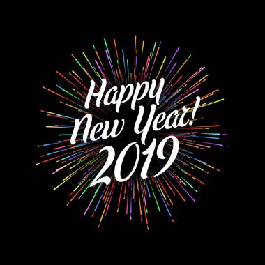 Havai fişek ile mutlu 2019 yeni yıl kartı.