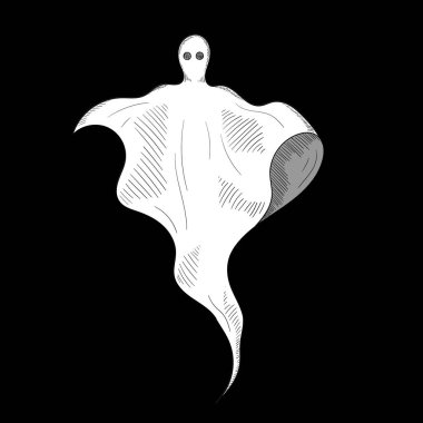 Beyaz siyah arka plan üzerine hayalet. Cadılar Bayramı kartı.