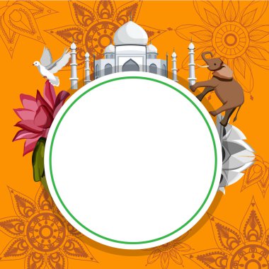 Taj Mahal ve Lotus Temple yuvarlak Hindistan arka plan.