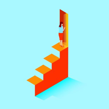 Woman on stairs in front of door. vector Woman on stairs in front of door. vector