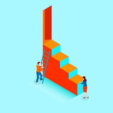 Woman and man on stairs in front of door. vector Woman and man on stairs in front of door. vector